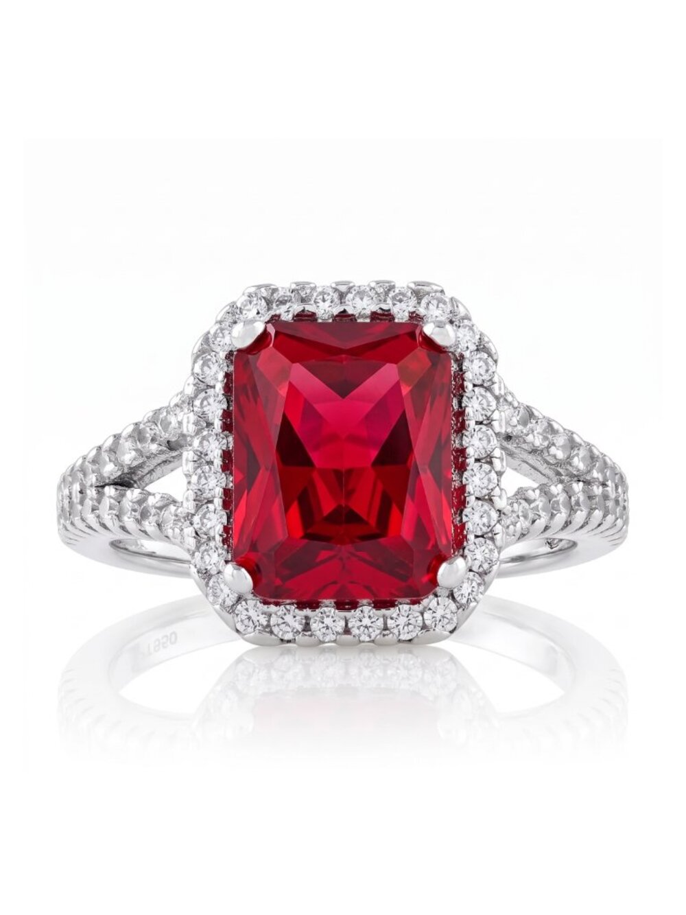 Emerlad Cut Red Ruby Gemstone Ring, 925 Sterling Silver Charmed Aroma